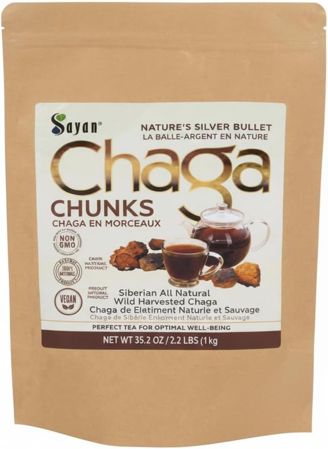 Sayan Sibirya Pure Raw Chaga Mushroom Chunks with Black Top Crust 35.2 Oz/ 2.2 lb - Premium Wild-Harvested Anti Teaoxy for Immune Support, Focus and Digestive Health - Non-GMO