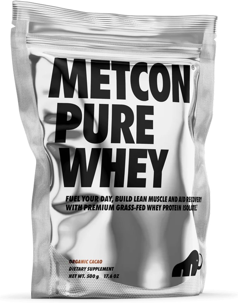 MetCon Whey Protein Isolate - Premium Grass-Fed Whey Protein Isolate Powder με 5 All-Φυσικά Συστατικά, Χωρίς πληρωτικά, Βιολογικό άρωμα Cacao (500g)