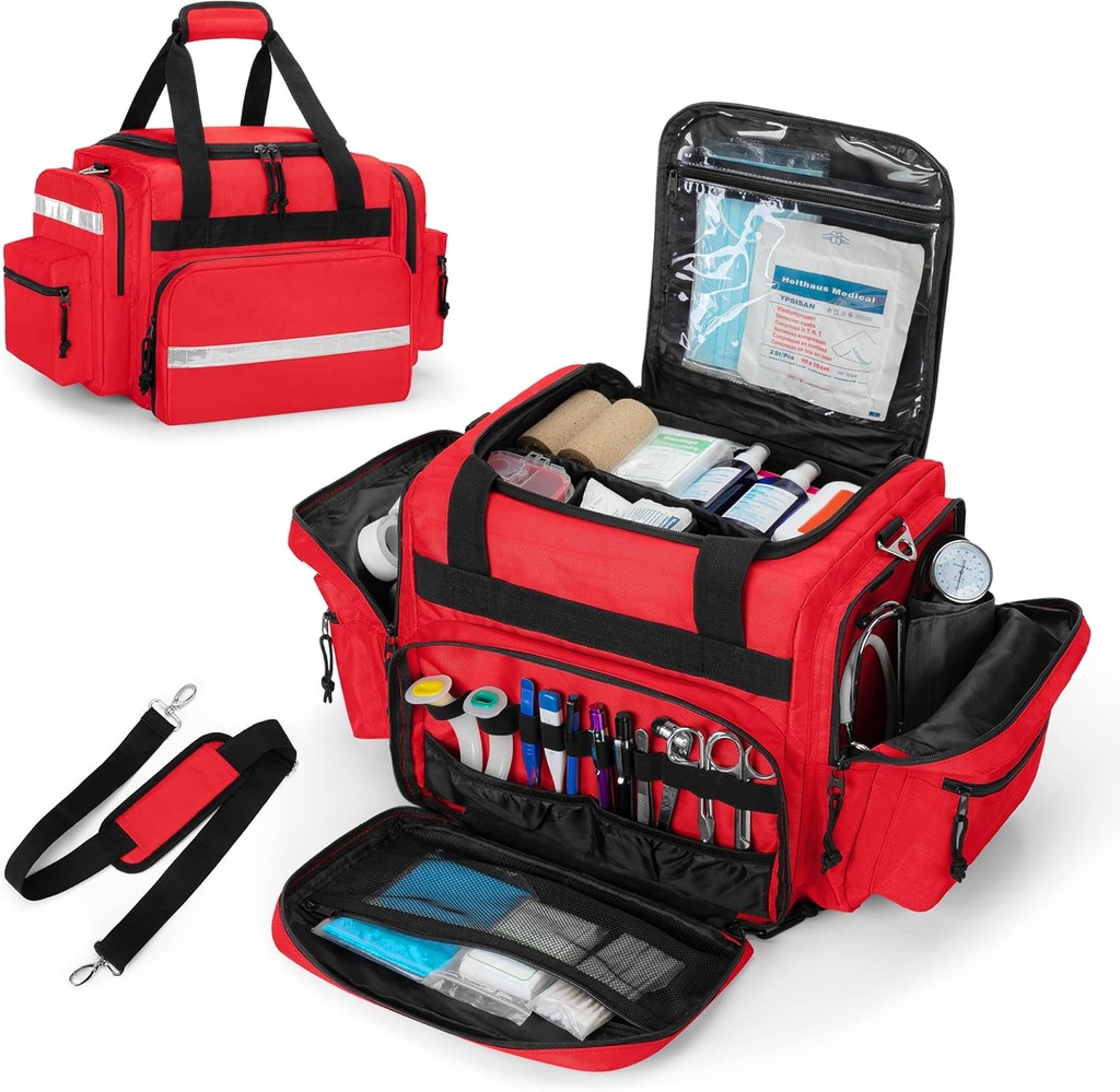 Damero Professional Medical Bag Boş, İlk Yanıtlayıcı Travma Bag, Ev Sağlık Bakımı için Detachable Bölücülerle, EMT, EMS, Red (Bag VAR)