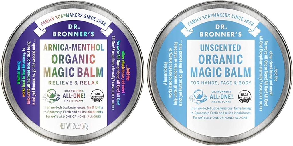 Dr. Bronner'ın - Organik Magic Balm (2 oz Çeşitli Paket) Arnica-Menthol & Baby Unscented - Organik Arılarwax & Hemp Oil, Moisturizes ve Soothes Hands, Face & Body | 2