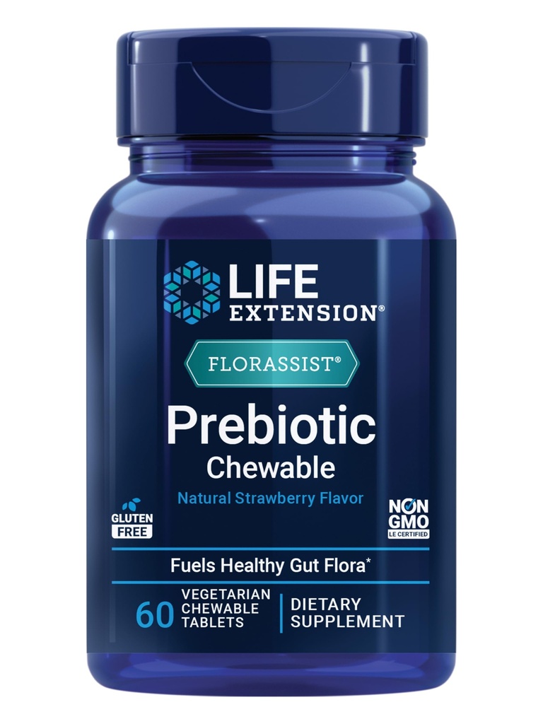 Life Extension FLORASSIST® Prebiyotik Chewable (Strawberry), 1000 mg xylooligosaccharides, prebiyotik Supplement Gut Flora için yakıt sağlar, Gluten-Free, Non-GMO, Vegetarian, 60 çiğnenebilir Tabletler