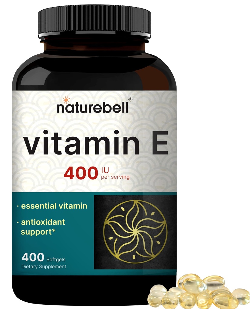 NatureBell Vitamin E Oil Softgels, 400iu EN 400 Pills | Essential Antioksi Supplements, Easy Absorbed Form – Supports Skin, Heart, & Immune Health – Non-GMOMO