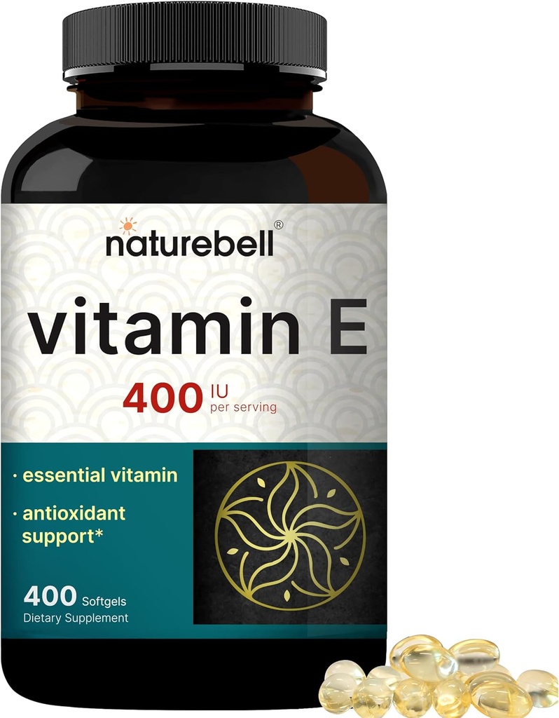 NatureBell Vitamin E Oil Softgels, 400iu EN 400 Pills | Essential Antioksi Supplements, Easy Absorbed Form – Supports Skin, Heart, & Immune Health – Non-GMOMO
