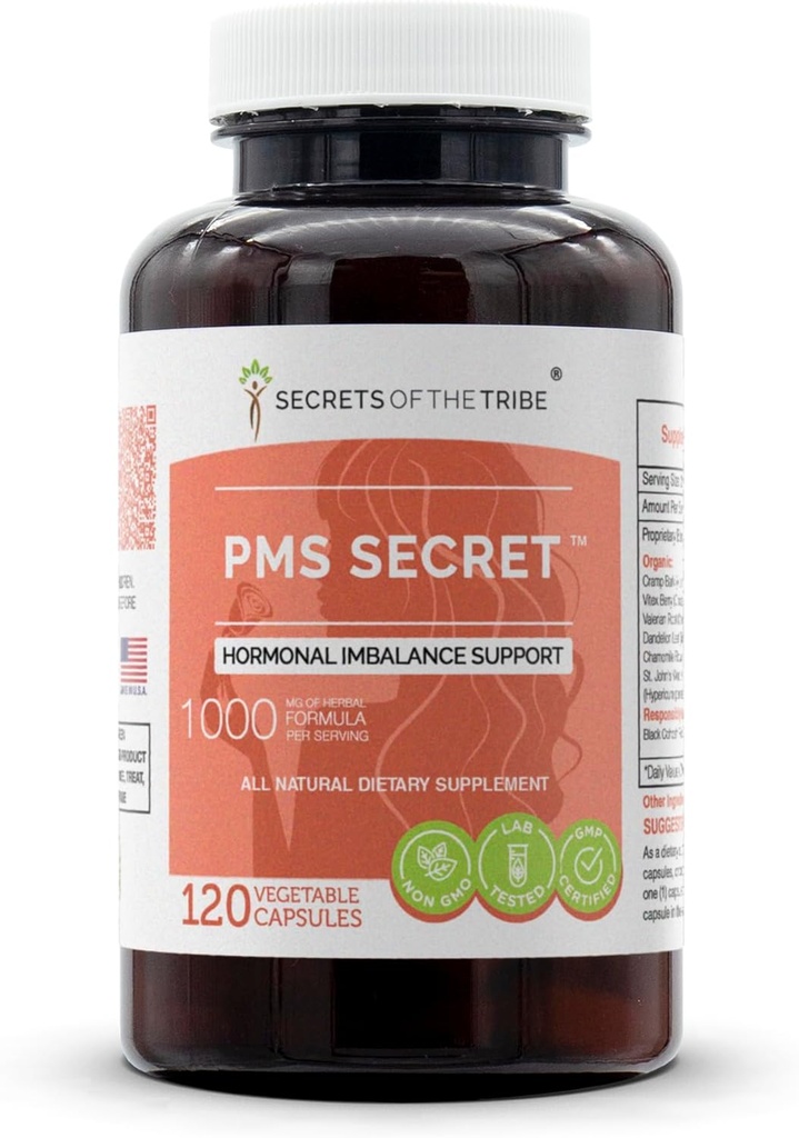 PMS Secret 120 Κάψουλες, 1000 mg, Black Cohosh, Cramp, Vitex, Valerian, Dandelion, Chamomile, St. John's Wort. Υποστήριξη ορμονικής ανισορροπίας (120 κάψουλες)