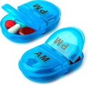 Deke Home - Pill Organizer AM PM, 2 Karşılaştırma Pill Box for Pocket or Purse, Small Daily Medicine Case, Travel Pill Holder, Easy Open Pill Konteyner, Vitamins & Supplements (Mavi, Pack of 2)