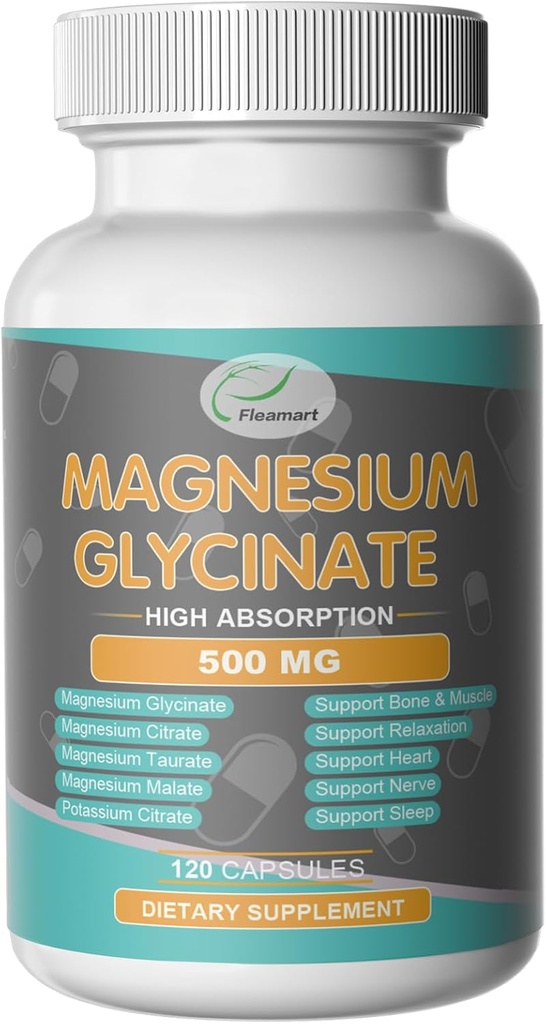 Magnezyum Glycinate 500 mg Capsules for Sleep, Heart, Nerve and Bone, Muscle Magnezyum Supplement Kompleks Support Relaxation - 120 Capsules (60 Day Supply)