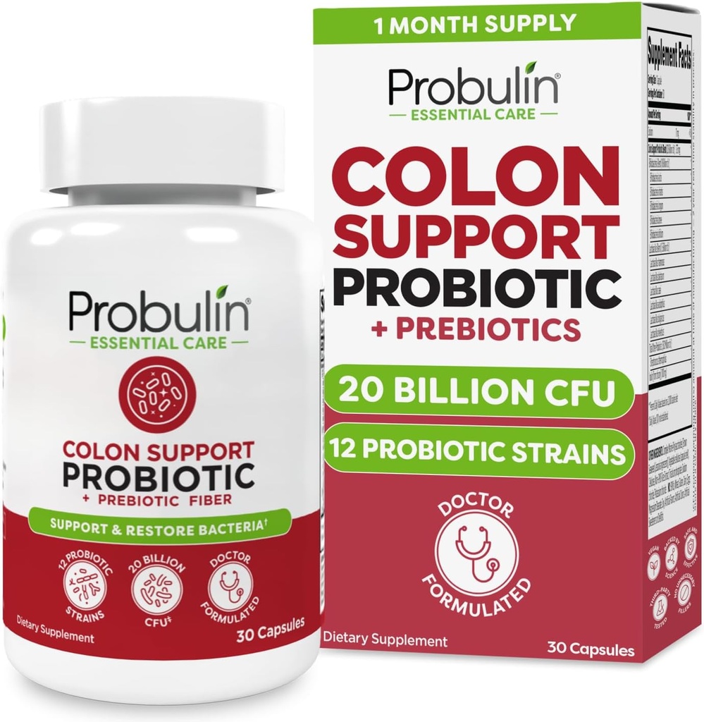 Probulin Kolon Destek Probiyotik Supplement, Daily Gut, Digestive ve Immune Health Probiyotiks Capsules for Men and Women, 20 Milyar CFU, Vegan, 30 Count Şişe