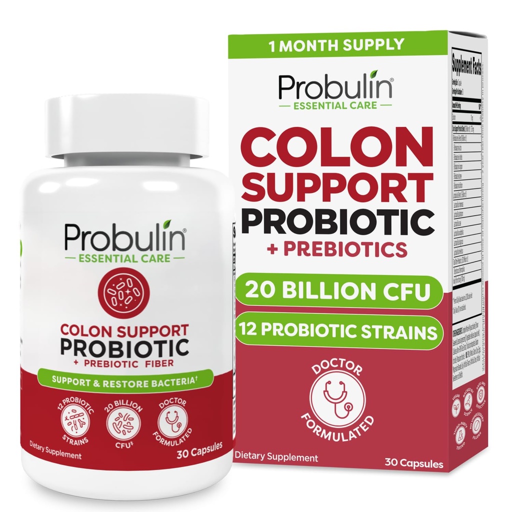 Probulin Kolon Destek Probiyotik Supplement, Daily Gut, Digestive ve Immune Health Probiyotiks Capsules for Men and Women, 20 Milyar CFU, Vegan, 30 Count Şişe
