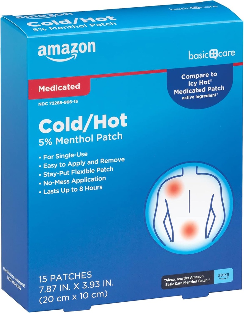 Temel Bakım Medicated Cold Hot %5 Menthol Patch, 7.87" x 3.93", 15.Kaç Kutu (daha önce HealthWise)