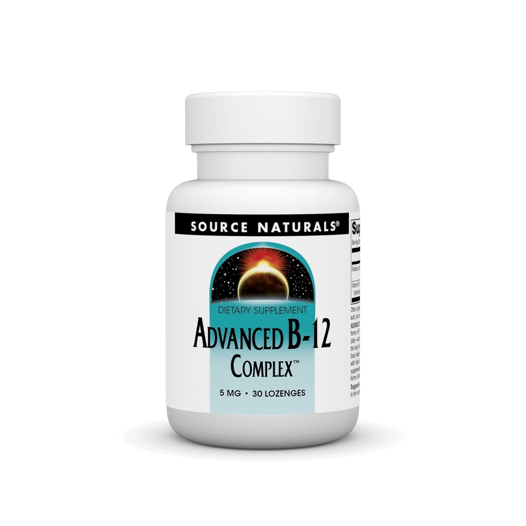 Source Naturals Product Image Advanced B-12 Complex,Promotes Normal Folic Asit Metabolism*, 5 MG - 30 Lozenges