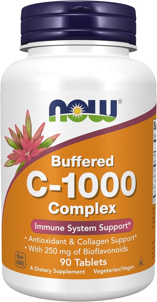 NOW Supplements, Vitamin C-1000 Complex with 250 mg of Bioflavonoids, Buffered, Antioxidant Protection*, 90 Tablets