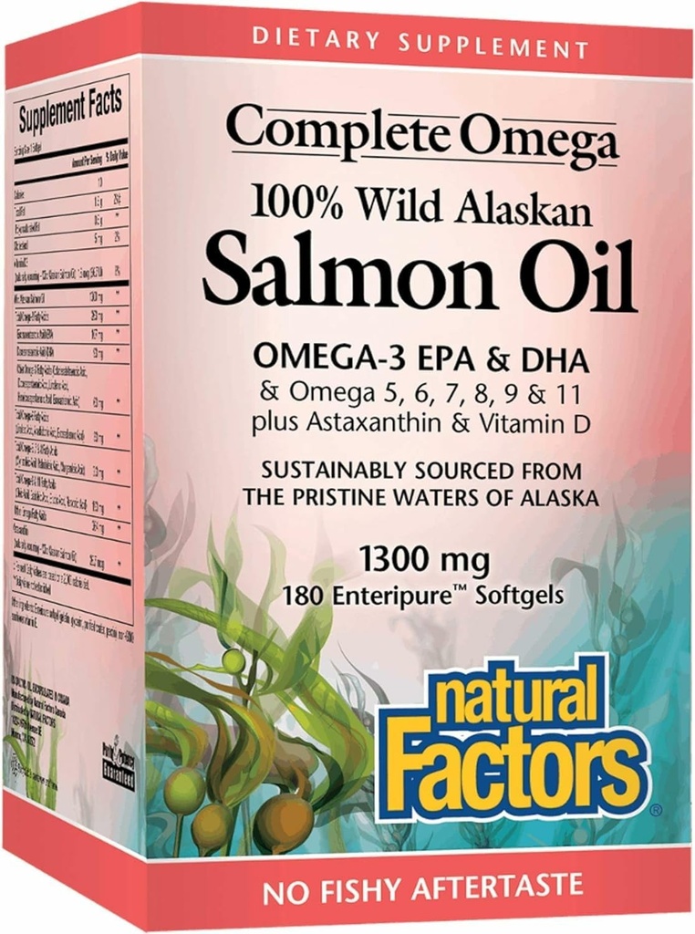 Doğal Faktörler tarafından Omega, Wild Alaskan Salmon Oil, Omega-3 DHA ve EPA ile Kalp ve Beyin Sağlığı Destekler, 180 softgels (180 hizmet)
