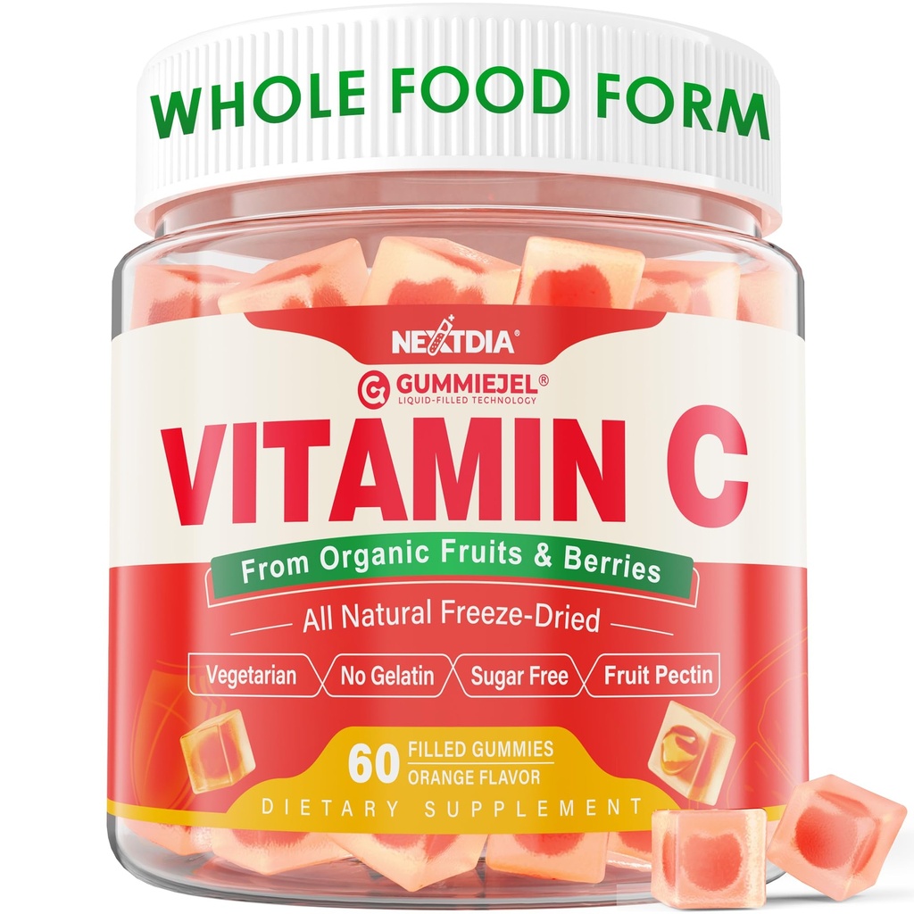 Yetişkinler için Organik C Vitamin Gummies 120 mg, Sugar Free, Daily Immune Defense, Raw Antioksi,% 100 Tüm Gıda Chewable Vitamin C Supplement from 1200 mgges & Fruits for Collagen, Vegan, 60 Counts
