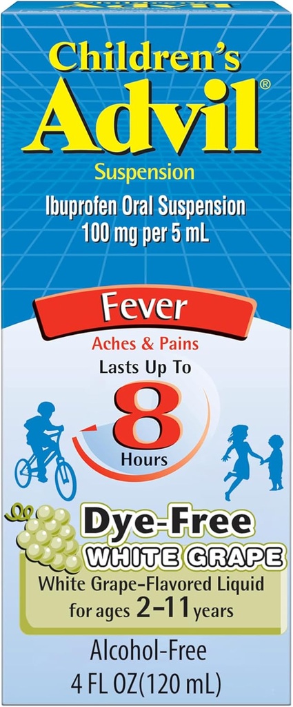 Çocuk Advil Ağrı Reliever ve Ateşleme, Dye Free Children's Ibuprofen for Pain Relief, Liquid Ibuprofen for Children, White Grape - 4 Fl Oz Oz Oz Oz