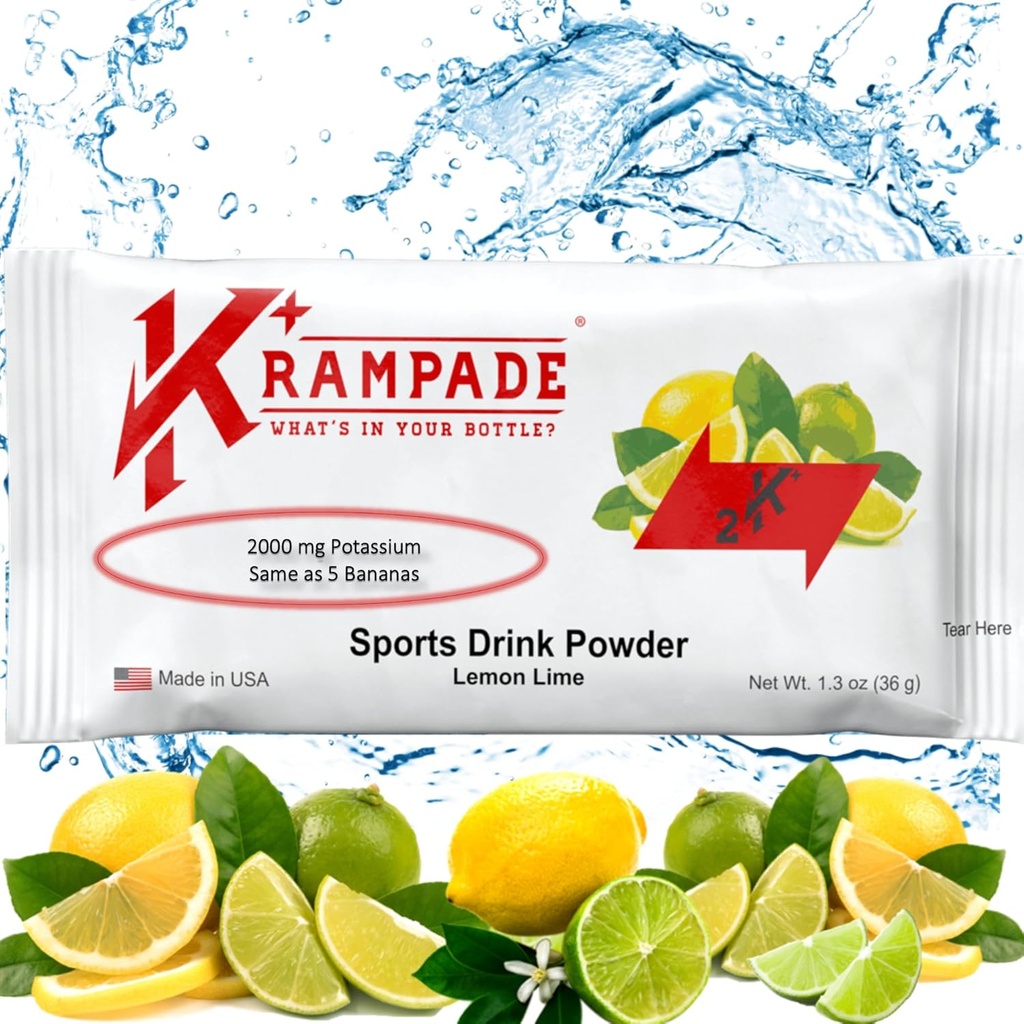 Krampade Original 2K - 2000mg High Pyum Cramp Relief Electrolyte Drink Toz: Hızlı Kurtarma, Yavaşlayıcı Fatigue, Optimizeed Hydration | 20 Single Service Packets (Lemon Lime)