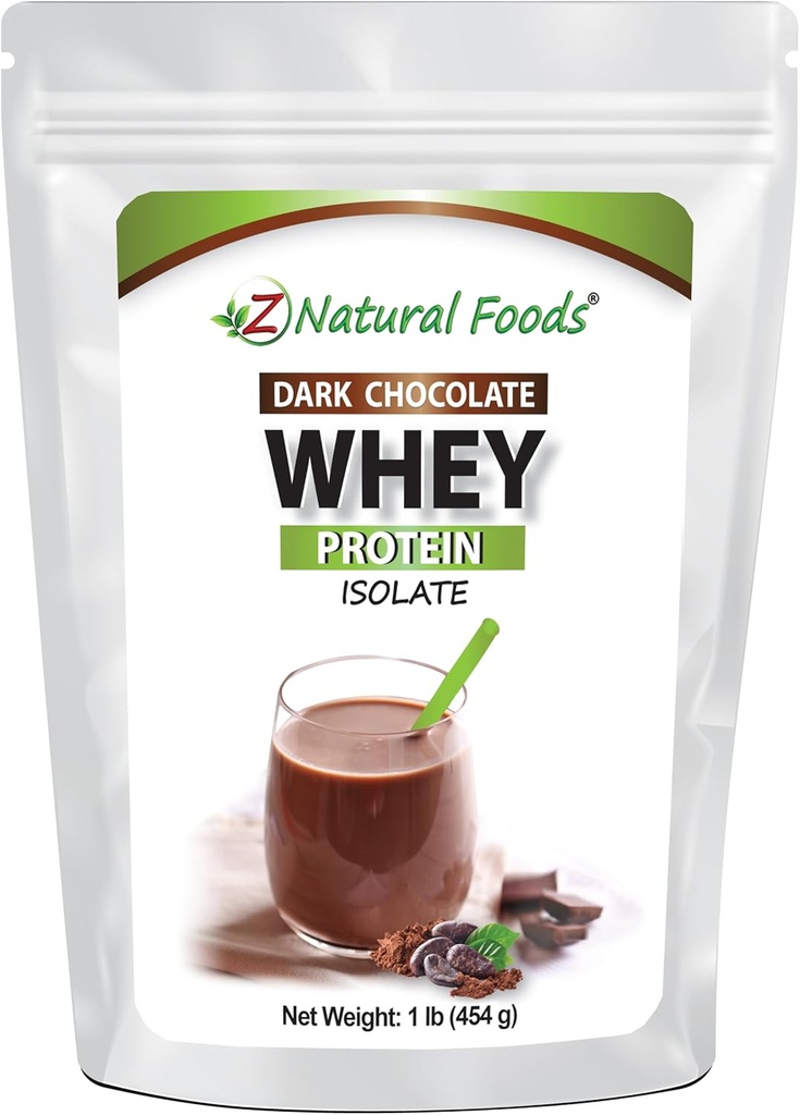 Whey Protein Isolate - Dark Chocolate Flavor with Zero Sugar - Delicious All Natural Protein Powder - Mix in Smoothie, Shake, Juice, Or Recipe - Hormone Free, Non GMO, & Gluten Free - 1 lb