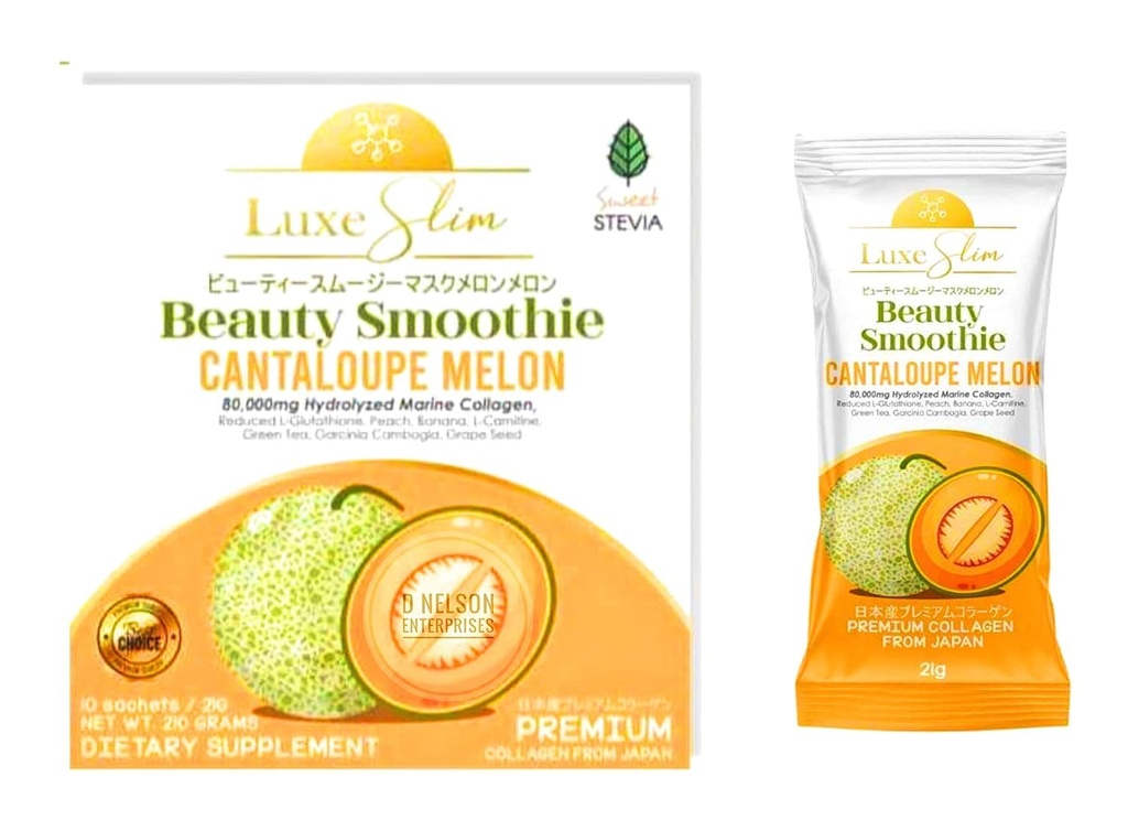 Beauty Smoothie Cantaloupe Melon, 80.000 mg Hydrolyzed Marine Collagen, 21gx10 Sachets, 7.4075 Ounce
