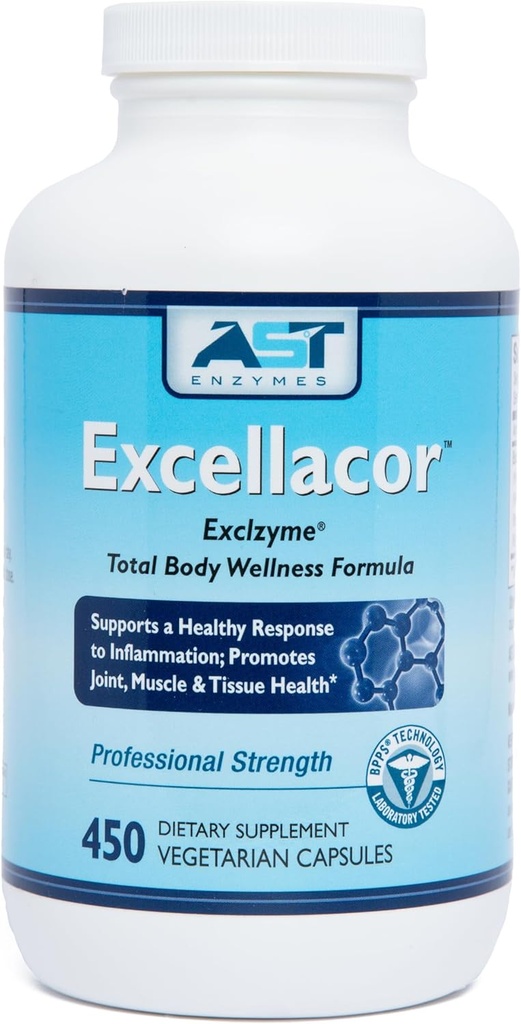 AST Enzymes Excellacor-450 Vegetarian Capsules-Premium Natural Systemic Enzyme Formula- Total Body Support - Contains Acid-Resistant Serrapeptase - Sağlıklı Inflammation & Ortaklar
