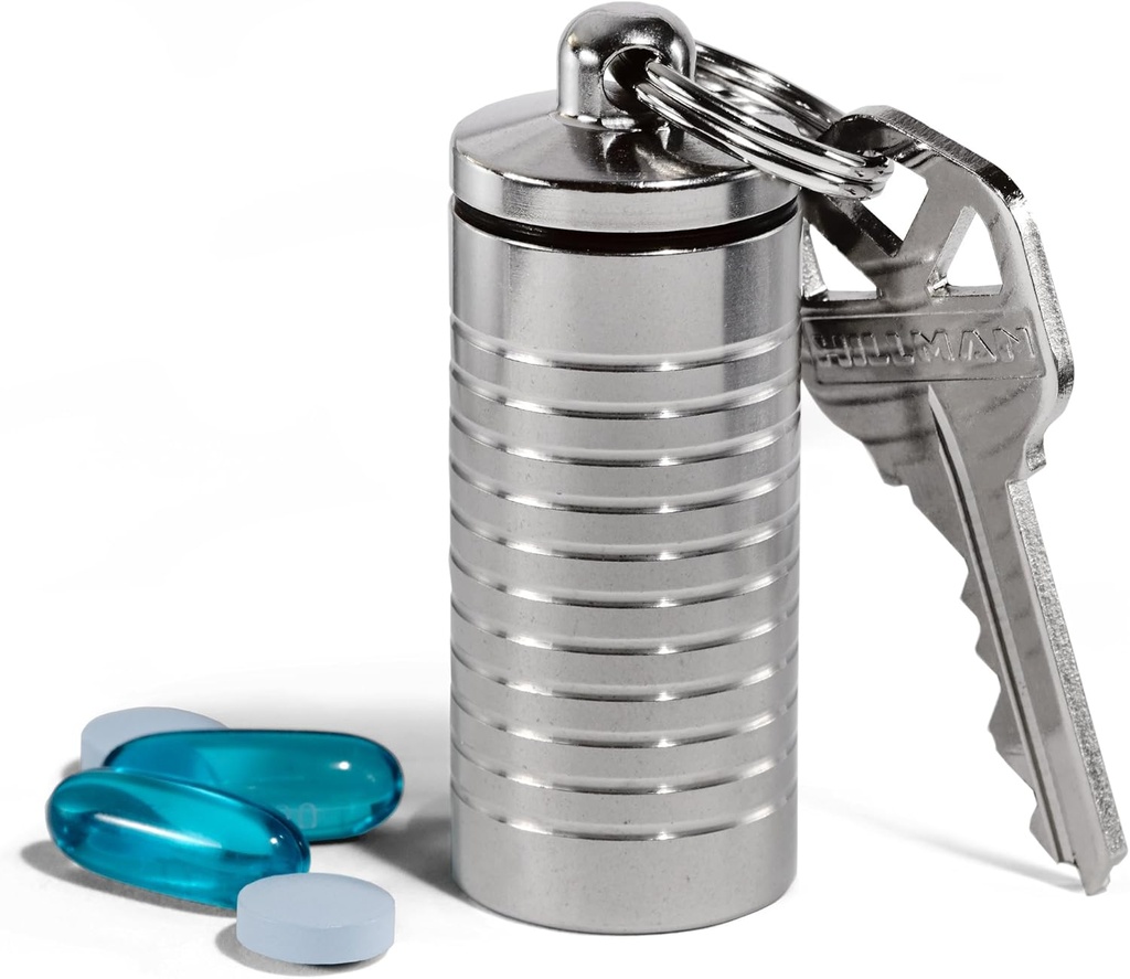 Cielo Pill Holders - Wide Single Chamber Nitroglycerin Keychain Pill Holder, Made in USA, Stainless Steel Pill Keychain Container, Waterproof Pill Case with Customizable Chambers