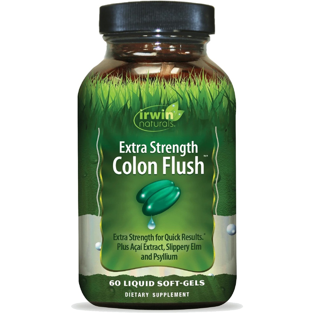 Irwin Naturals Extra Strength Colon Flush Quick & Powerful Digestive + Συμπλήρωμα υποστήριξης δυσκοιλιότητας με Psyllium, Acai, Triphala + Καταπραϋντικά Βοτανικά - 60 Liquid Softgels