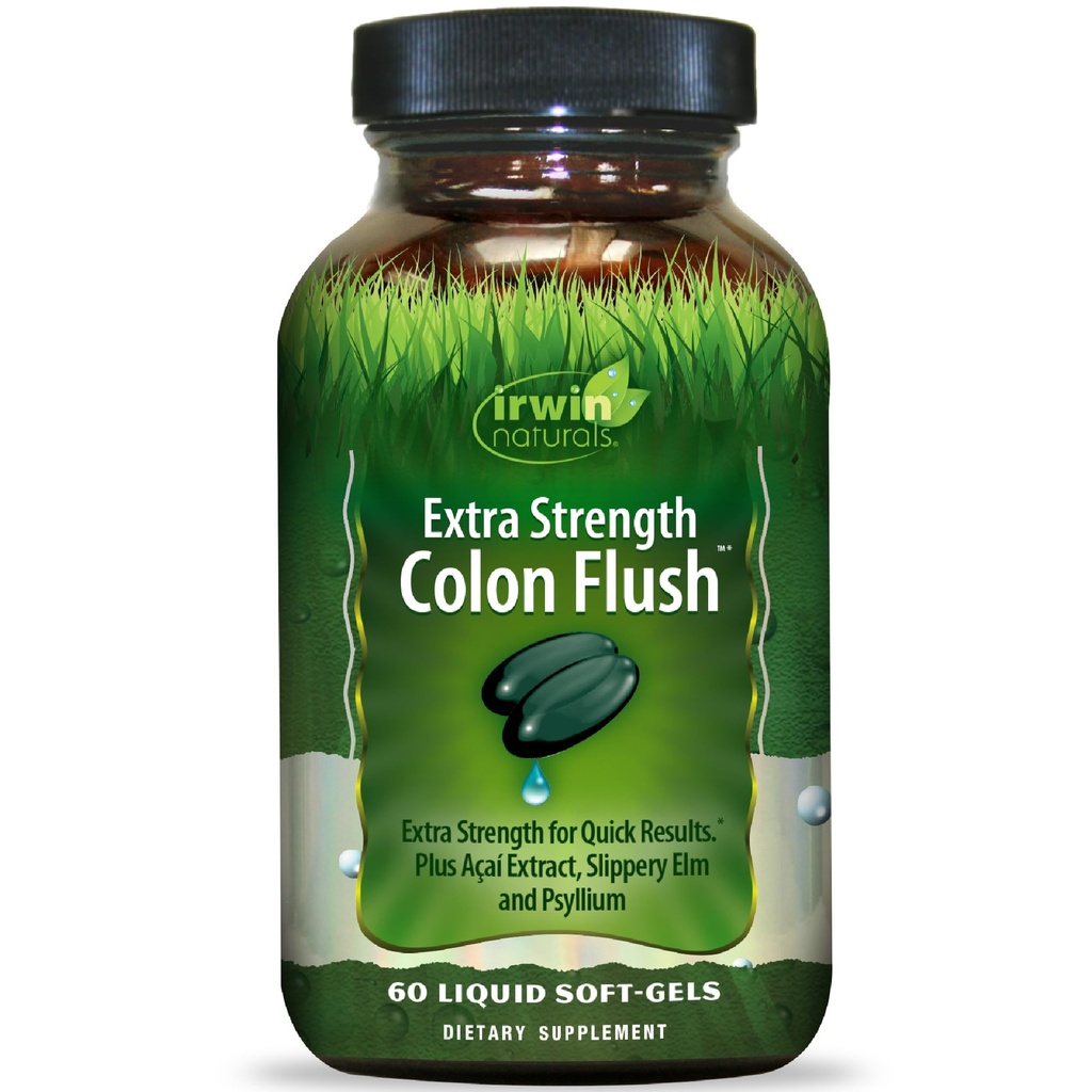 Irwin Naturals Extra Strength Colon Flush Quick & Powerful Digestive + Συμπλήρωμα υποστήριξης δυσκοιλιότητας με Psyllium, Acai, Triphala + Καταπραϋντικά Βοτανικά - 60 Liquid Softgels