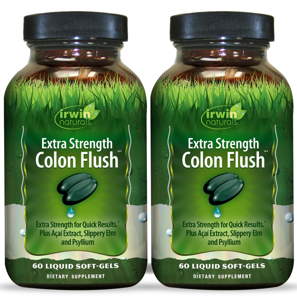 Irwin Naturals Extra Strength Colon Flush – Cascara Sagrada with Psyllium & Triphala – Supports Colon Cleanse, Gut Health & Bowel Cleanse Support – 60 Liquid Soft-Gels - 2 Pack
