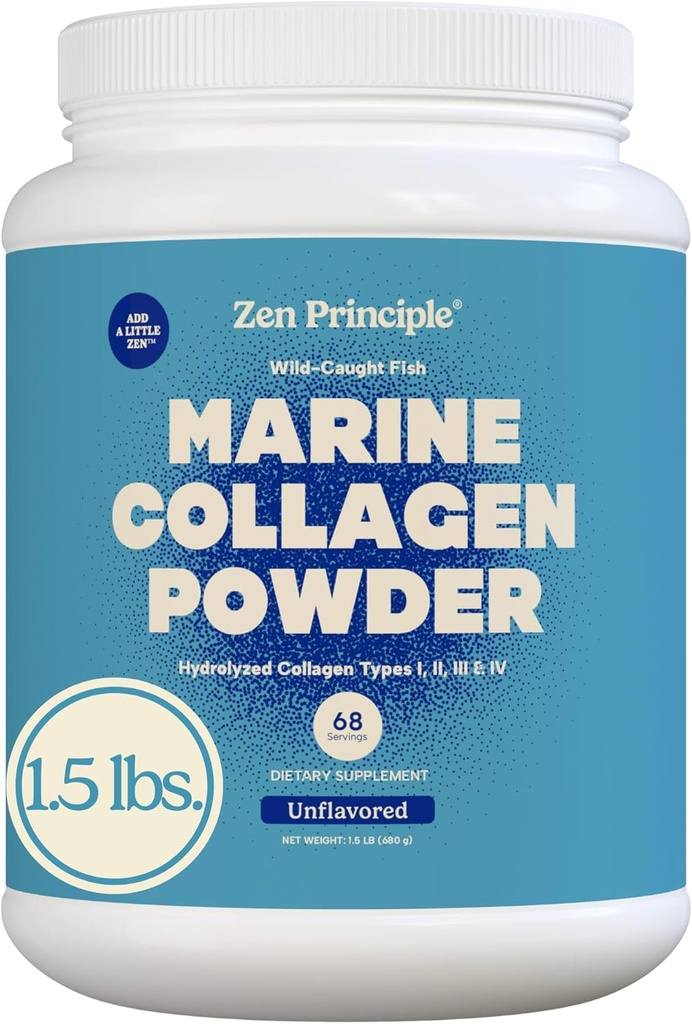 Zen Principles Marine Collagen. Toz 1.5 lb. Wild-Caught Fish, Non-GMO. Sağlıklı Skin, Saç, Ortaklar ve Bones destekler. Hydrolyzed Type 1 & 3 Protein. Amino asitler. Unflavored, Mix için kolay.