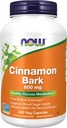 NOW Συμπληρώματα Τροφίμων, Κανέλα Bark 600 mg, Μη ΓΤΟ Πρόγραμμα Επαληθευμένο, Υγιής Μεταβολισμός Γλυκόζης *, 240 Κάψουλες Veg