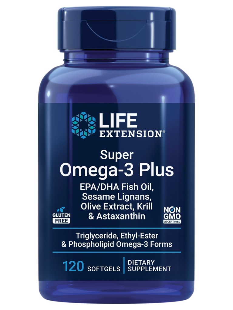 Life Extension Super Omega-3 Plus EPA/DHA Fish Oil, Sesame Lignans, Zeytinyağı, Krill & Astaxanthin - Kalp, Beyin ve Ortak Sağlık Desteği - Gluten-Free, Non-GMO - 120 Softgels