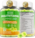 Erkekler için Multivitamin 50 + Plus, Sugar Free Men Multivitamins Gummies w/Omega-3, Coq10, D3k2, Kalsiyum, Magnezyum, çinko, A, C & E, Mens Vitaminleri HeRt, Antioksi, Brain, Bone, 60cts