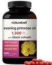 NatureBell Evening Primrose Oil with Black Cohosh, 1,300 mg Per Service, 300 Mini-Softgels | Cold Pressed Seeds, Retains 130 mg GLA for Womens Health & Skin Care Support – Hexane Free, Non-GMOMO