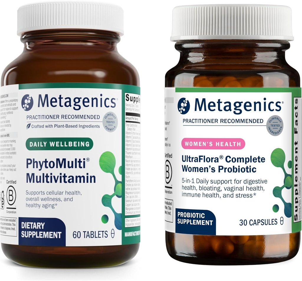 Metagenics Phyto Multivitamin Without Iron (60 Tablet) & UltraFlora Complete Women's Probiyotik (30 Capsules) - Contains Essential Vitamins & Minerals - Aids Digestive Health