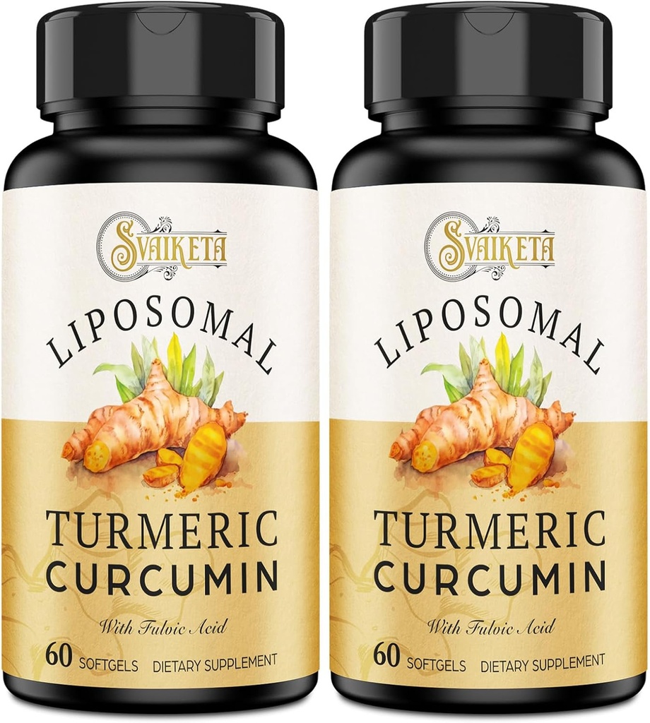 Liposomal Turmeric Curcumin Supplement - 2000 mg,% 95 Curcuminoid Türlü Piperine - 60 Softgels (2 Şişe)