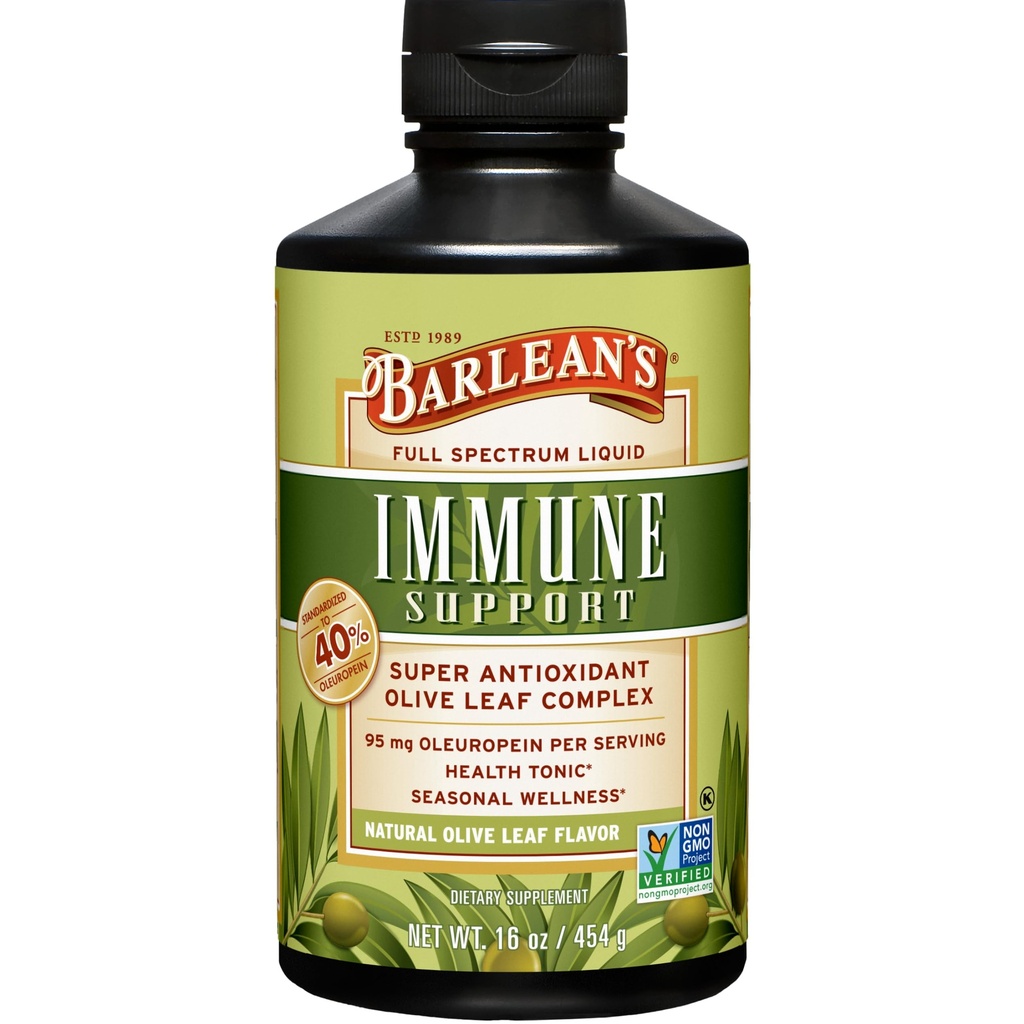 Barlean's Olive Leaf Complex Liquid Immune Support Supplement with 95mg Oleuropein Antioxidants for Seasonal Wellness, Heart Health, & Immune System Booster, 16 Ουγγιά