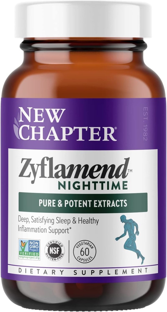 Νέο Κεφάλαιο Βοήθεια για τον Ύπνο – Zyflamend Nighttime for Sleep support with Turmeric + Valerian Root + Lemon Balm + Holy Basil, Vegetarian Capsles, 60 Count