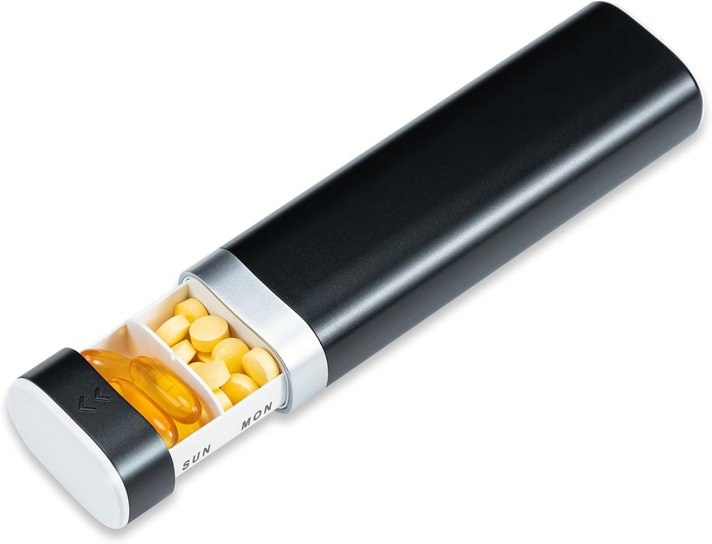 Betife Travel Pill Organizer Weekly 7 Day, Compact Daily Pill Box, Portable Medicine Case, Χαριτωμένος κάτοχος χαπιών για συμπληρώματα βιταμινών, Drawer-Shaped Pills Organizer (Μαύρο)