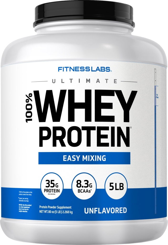 Fitness Laboratuvarları Whey Protein Toz Unflavored | 5 lbs | 80 oz | Easy Mix Ultimate Supplement | Non-GMO, Gluten Free