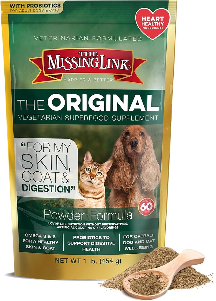 The Missing Link Well-Blend Όλα τα φυσικά χορτοφαγικά Omega Superfood Dog & Cat Συμπλήρωμα - Υγιεινό δέρμα, Coat & Digetion - 1lb