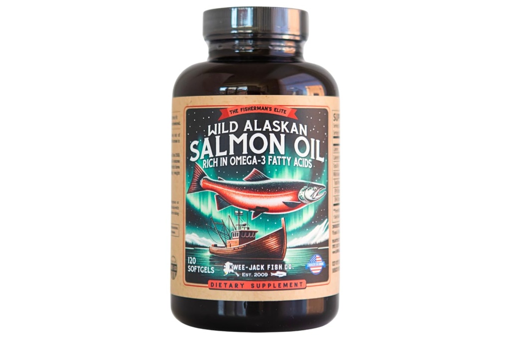 Vahşi Alaskan Salmon Fish Oil Omega 3 Supplement for Humans | EPA ve DHA | Kwee-Jack Fish Co. | 120 Softgels 1000 mg Salmon Oil