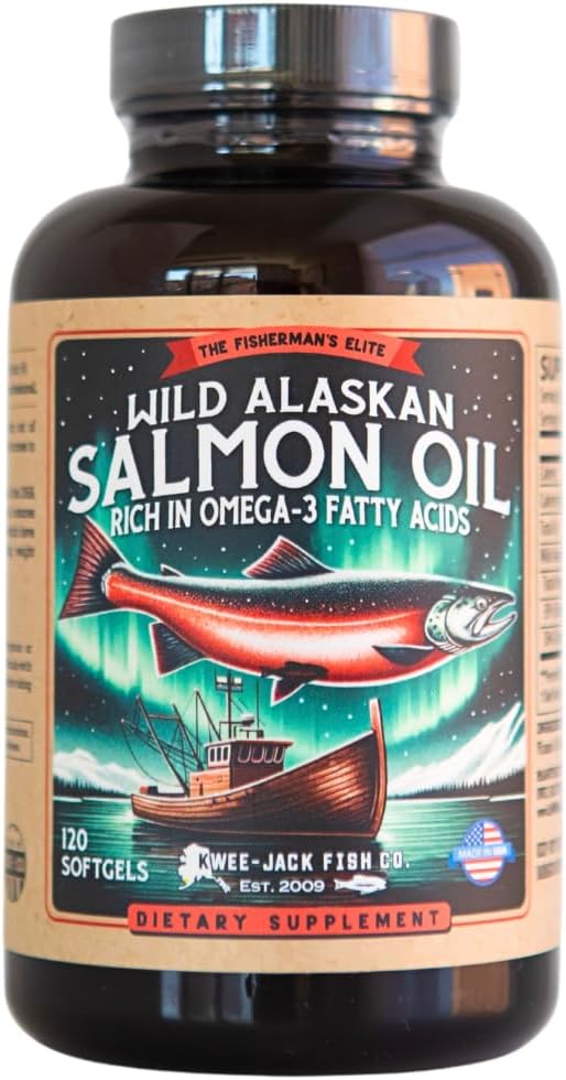 Vahşi Alaskan Salmon Fish Oil Omega 3 Supplement for Humans | EPA ve DHA | Kwee-Jack Fish Co. | 120 Softgels 1000 mg Salmon Oil