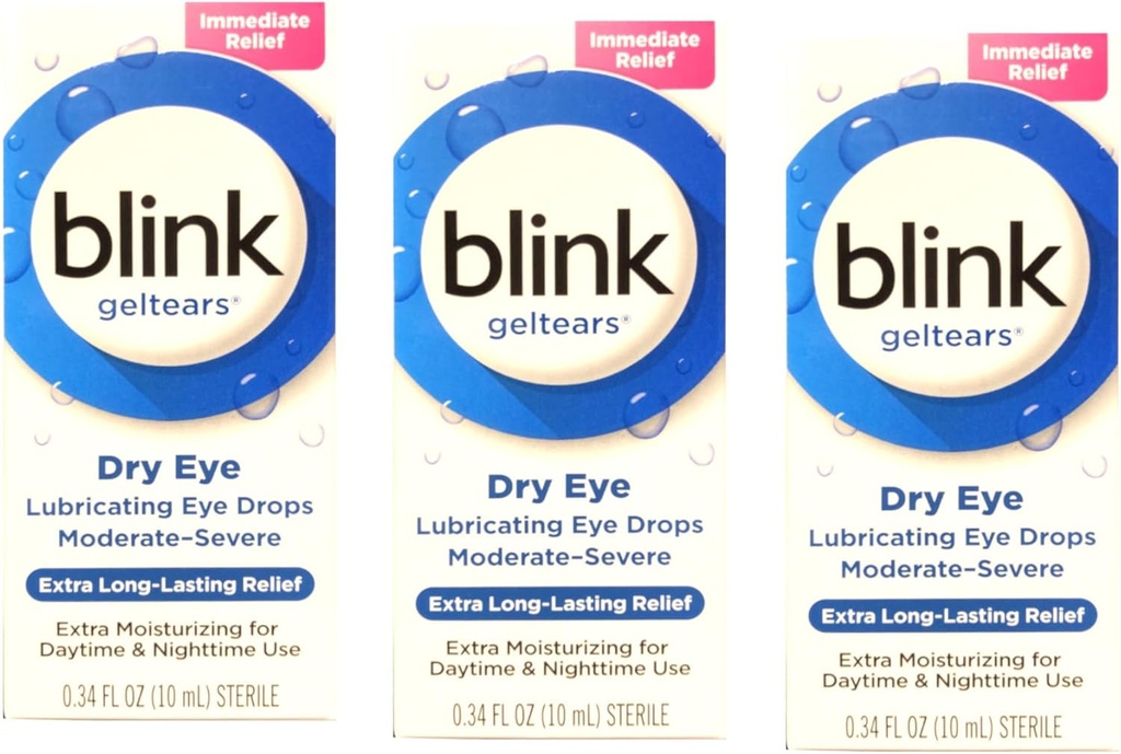 Blink GelTears Lanet Göz, Ekstra Uzun Süreli Yardım, Moisturizing Formula, Moderate to Severe Kuruness, 0.34 fl oz (Pack of 3)