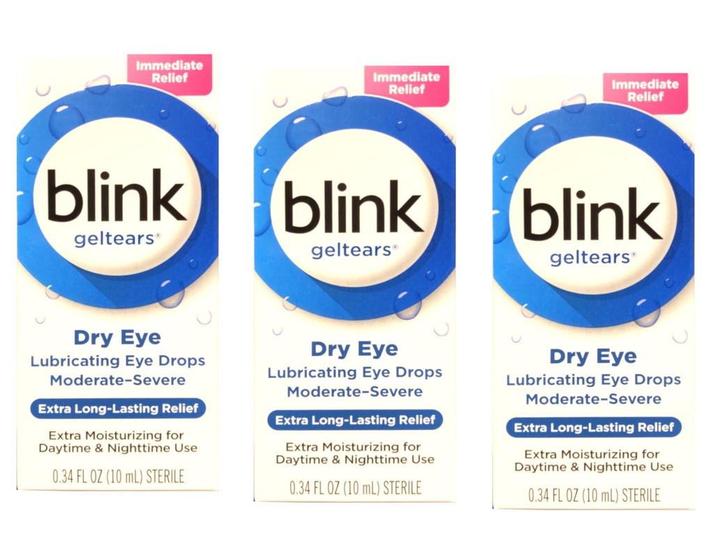 Blink GelTears Lanet Göz, Ekstra Uzun Süreli Yardım, Moisturizing Formula, Moderate to Severe Kuruness, 0.34 fl oz (Pack of 3)
