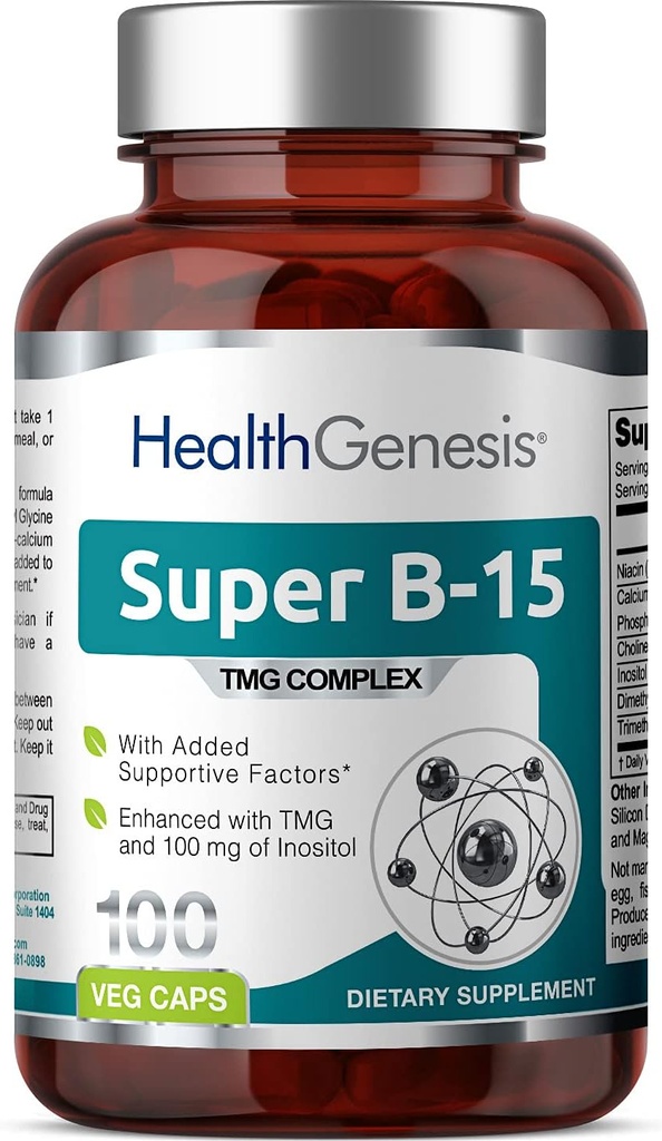 Super B-15 100 Vcaps - Νιασίνη Ασβέστιο Χολίνη Ινοσιτόλη TMG TMG - Υποστηρίζει υγιή επίπεδα ενέργειας οξυγόνου