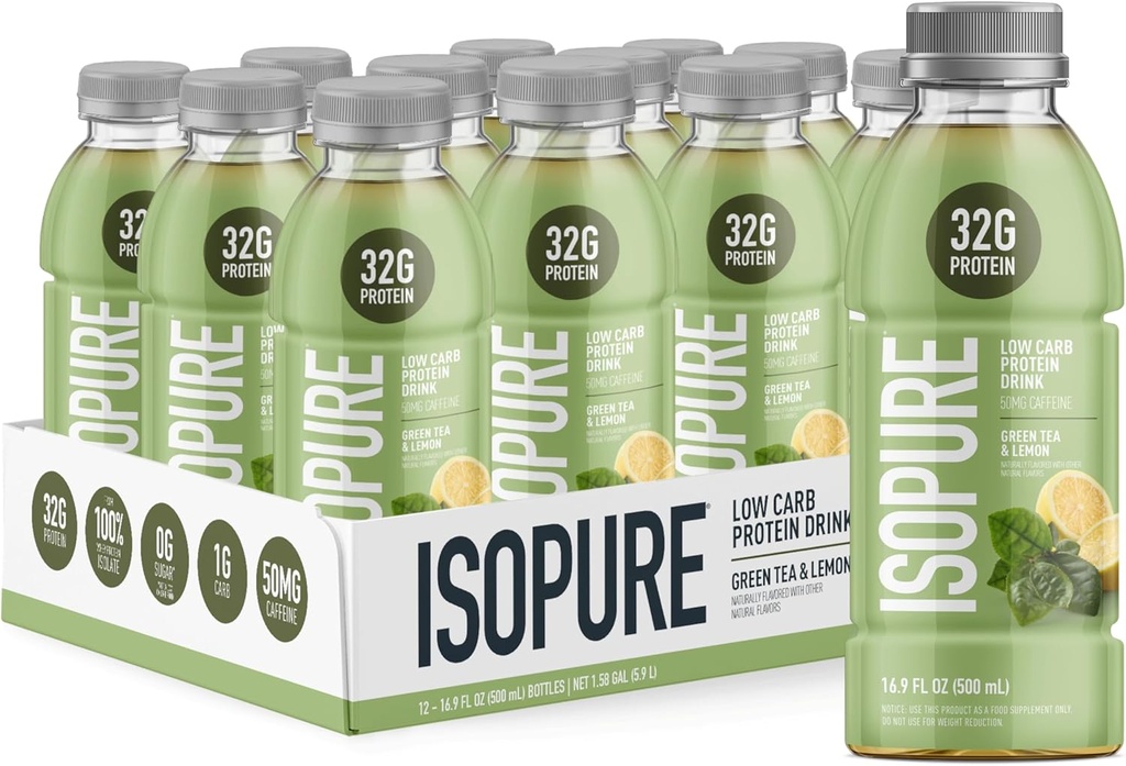 Isopure Zero Carb 32g Clear Protein Ready-to-Dink, Whey Protein Isolate, Πράσινο Τσάι, 12 Pack (Συσκευασία Μαΐου Vary)