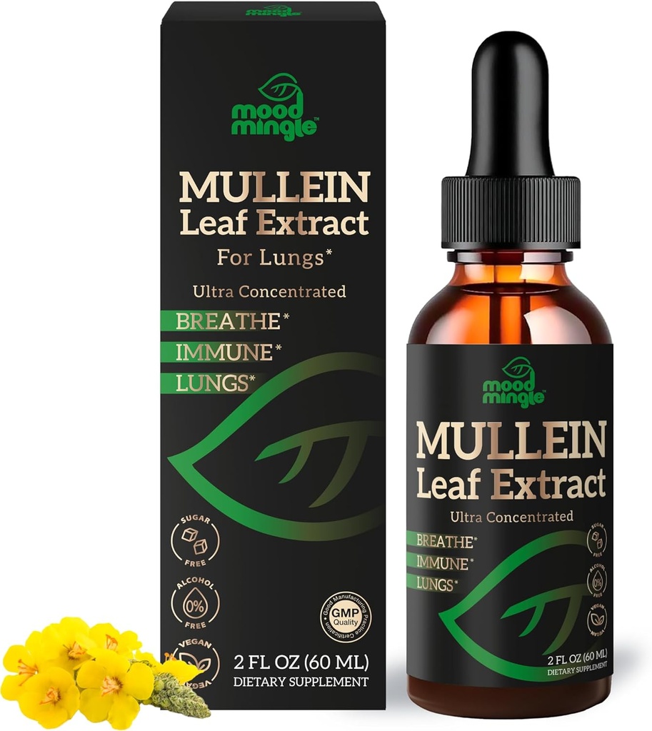 Lungs için Mullein Broşürü - Respiratory Health Support Lung Detox Cleanse - Vegan Sugar-Free Gluten Ücretsiz - Erkekler için sıvı Supplement 2fl. oz (60 ml) (1 Pack)
