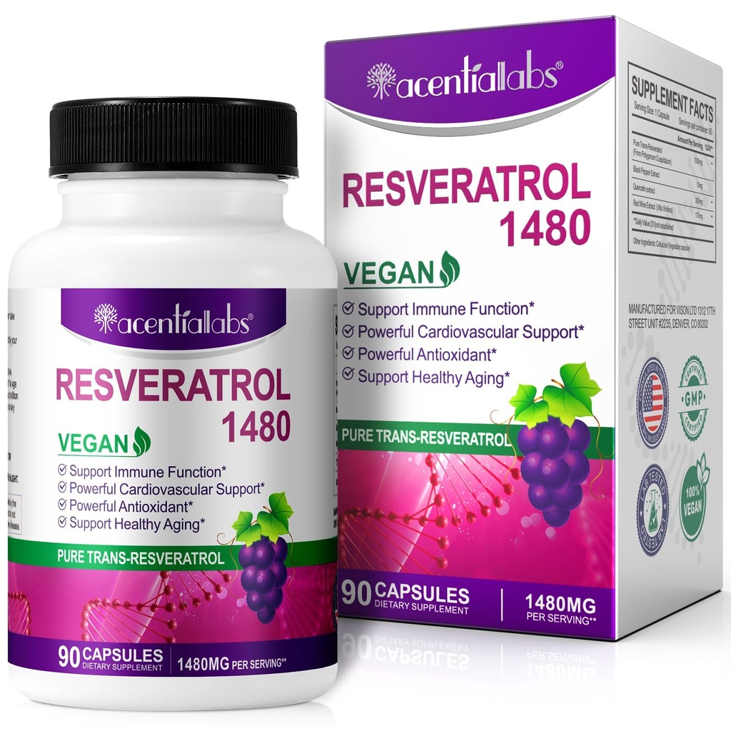 100% Doğal Resveratrol - 1480 mg Oda başına, 90 Veggie Capsules,% 99 Saf Trans-Resveratrol, Sağlıklı Ağlama, Beyin & Kalp Desteği