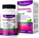 100% Doğal Resveratrol - 1480 mg Oda başına, 90 Veggie Capsules,% 99 Saf Trans-Resveratrol, Sağlıklı Ağlama, Beyin & Kalp Desteği