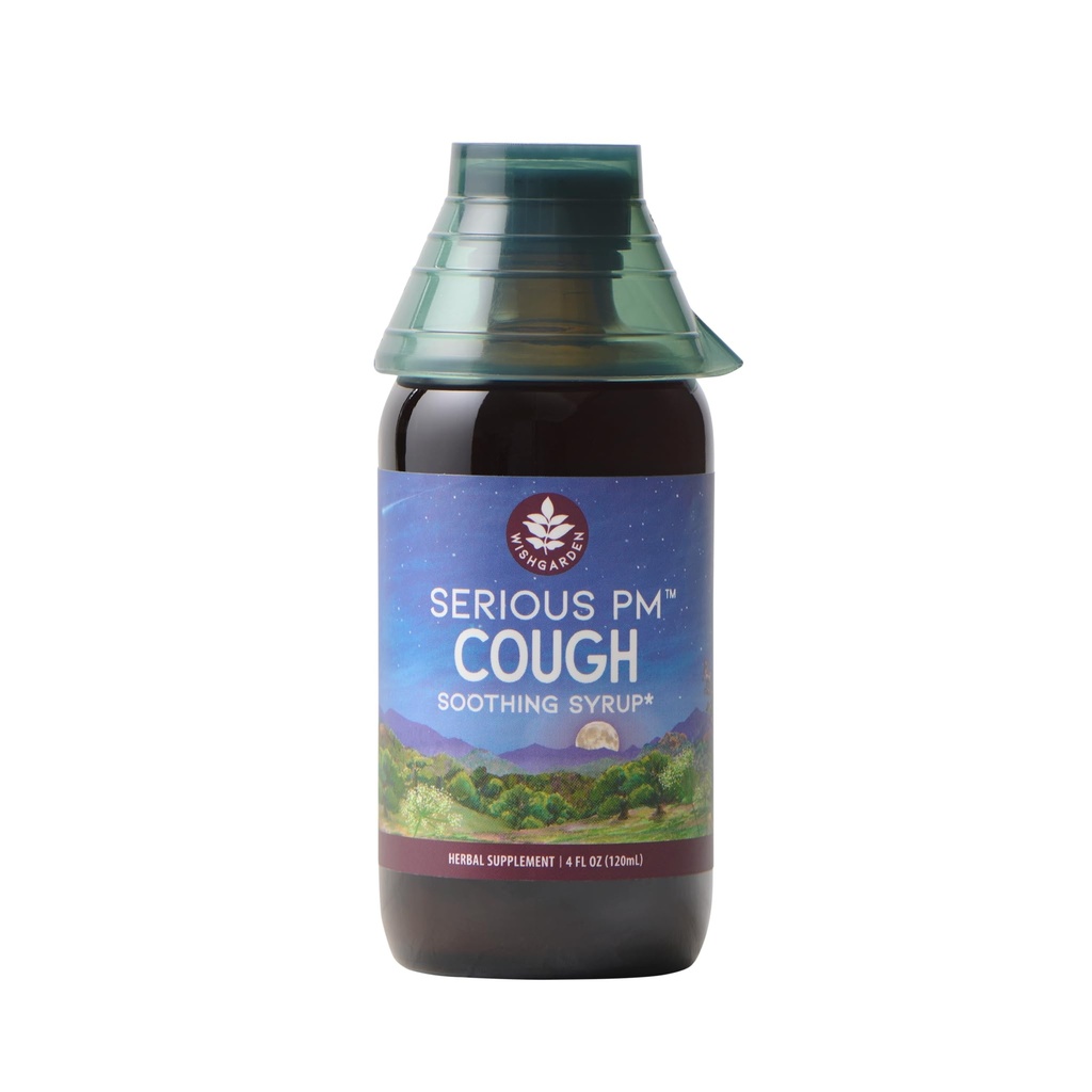 WishGarden Herbs Serious Cough PM Soothing Syrup - Natural Herbal Nighttime Cough Suppressant for Yetişkinler with Mullein Leaf Calms Cough Reflex, Normalizes Mucus Production, Supports Restful Sleep, 4oz