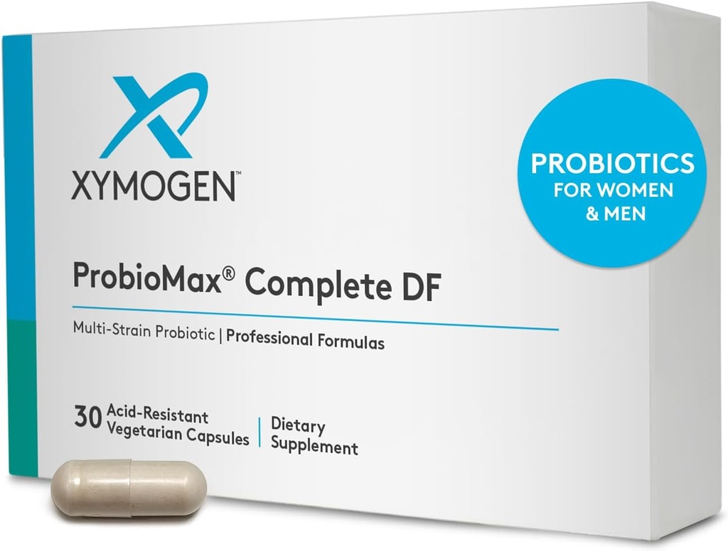 XYMOGEN ProbioMax Daily 100B - 100 Billion CFU Probiotic Supplement - Γαλακτοκομικά Χωρίς Προβιοτικά με Lactobacillus acidophilus + Bifidobacterium lactis - Πρώην ProbioMax DF (30 Καψάκια Οξέων)