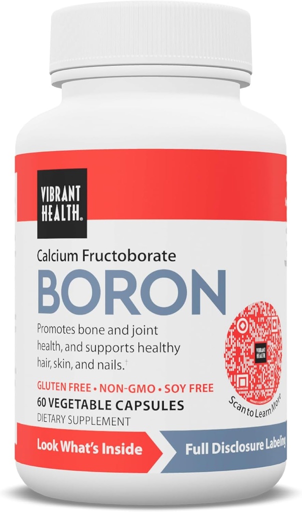 Vibrant Health, Boron, Vegetarian Support for Joint and Bone Health, 60 Capsules
